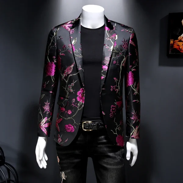 Wedding Banquet Club Party Dress Singers: New Vintage Luxurious Jacquard Floral Suit Jacket for Men Men's Tuxedo Slim Fit Blazers