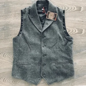 Suit Vest for Men Casual Slim Fit Gilet Steampunk Vest Dark Gray Tailored Collar Wedding Wool Tweed Business Waistcoat Jacket