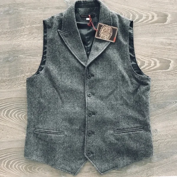 Suit Vest for Men Casual Slim Fit Gilet Steampunk Vest Dark Gray Tailored Collar Wedding Wool Tweed Business Waistcoat Jacket