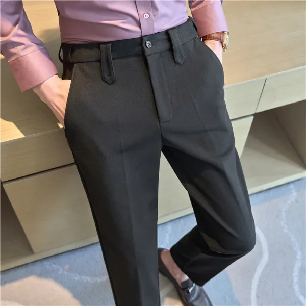 Brushed Thick Woolen Trousers for Men, Business Casual Pants, Solid Color Straight-leg Pants, High Quality for Autumn and Winter - Image 3