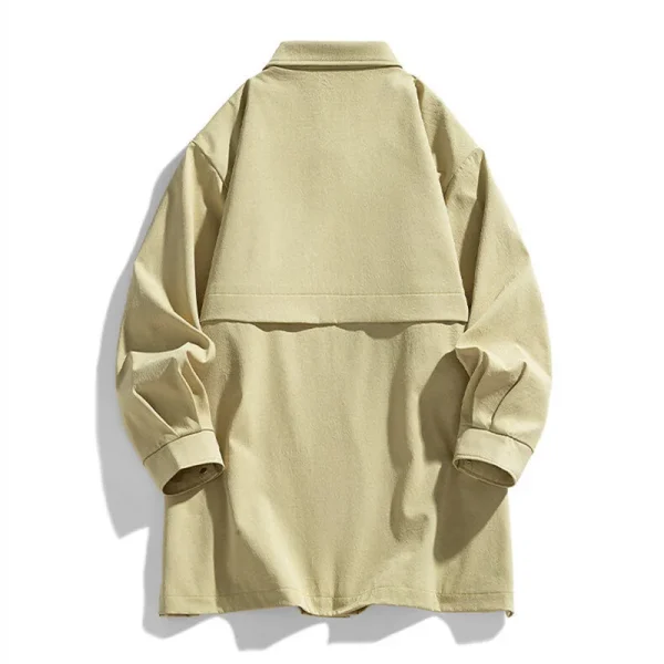 Long trench coats for men in the spring and fall that are loose, solid, windbreaker, collarless, and casual - Image 6