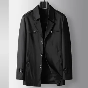 Men's Solid Business Casual Windbreaker Coats in the English Style for Spring and Autumn, Featuring a High-Quality Turn-down Collar for Everyday Wear