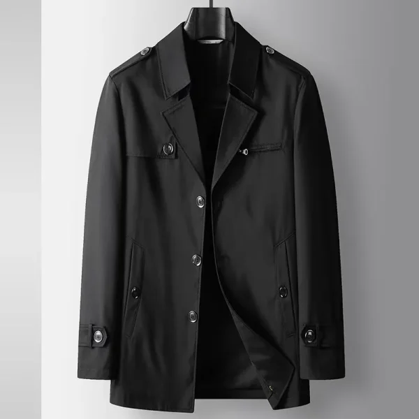 Men's Solid Business Casual Windbreaker Coats in the English Style for Spring and Autumn, Featuring a High-Quality Turn-down Collar for Everyday Wear