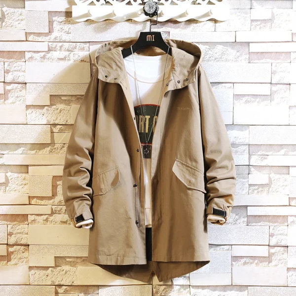 Spring 2025 Men's Windbreaker New Hooded Zipper Jackets Men's Casual Autumn Fashion Streetwear Cotton Jackets Cargo Trench Coat - Image 4