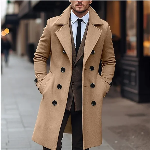 Business Casual Fashion Double Breasted Long Woolen Trench Men's England Style Wool Blend Coats for Autumn and Winter - Image 3