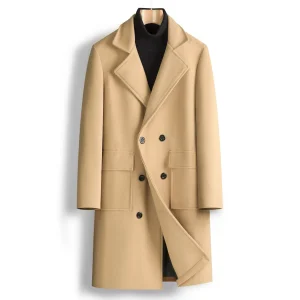 Men's Double Breasted Solid Color Business Casual Mid-Length Outwear Men's England Style Trench, New Autumn/Winter