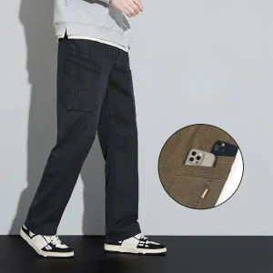New Arrivals for Spring and Fall: Solid Color Stretchable Waist Loose Casual Men's Straight Leg Pants
