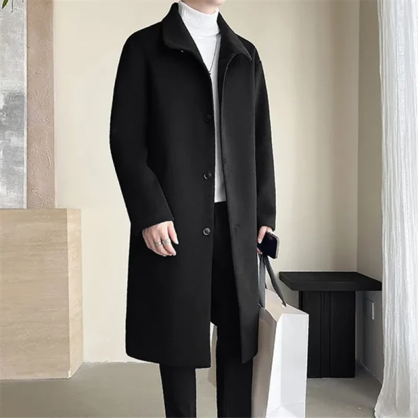 Men's Turn-down Collar Trench Coat, Winbreaker Man, Fashion Long Business Casual Woolen Outwear Coats for Autumn and Winter - Image 2