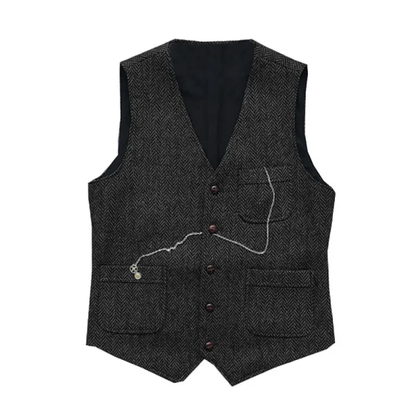 Groomsmen's Wedding Vest Casual Men's Slim Fit Suit Vest Herringbone V-Neck Flat Business Fashion Waistcoat Prom Dress Vest - Image 6
