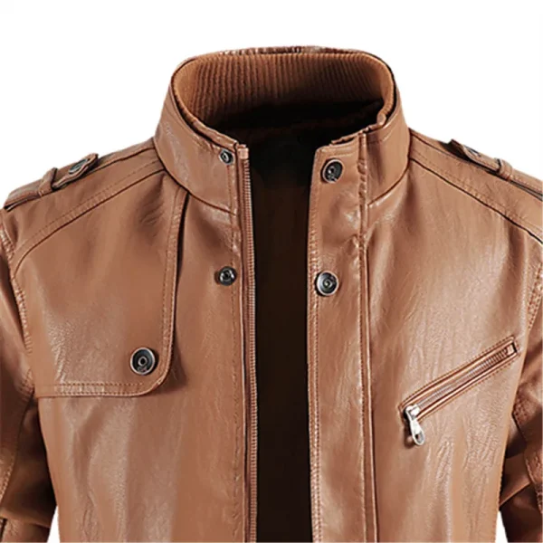 New Men's Stand Collar, Windbreaker, Faux Outerwear, Motorcycle, Casual, Warm Leather Coats, and Long PU Leather Jackets for Winter - Image 6