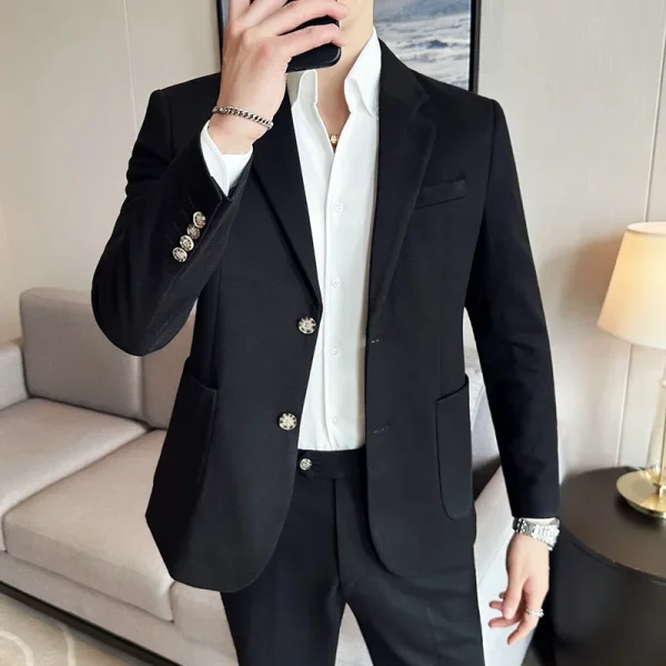 Autumn Winter New Woolen Suit Jacket Men Pinstripe Slim Fit Business Casual Suit Coat Social Wedding Tuxedo Men Clothing 4XL-M - Image 5