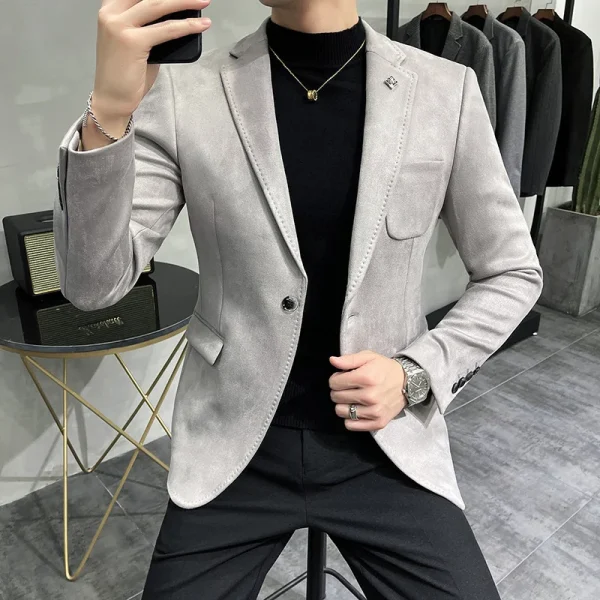 2025 Spring New Premium Single Button Slim Fit Business Casual Suit Jacket for Men Made of Deerskin Fleece - Image 3