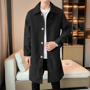 Men's Korean-style turn-down collar, business casual, windbreaker, and long-sleeved, youthful coat for spring and autumn