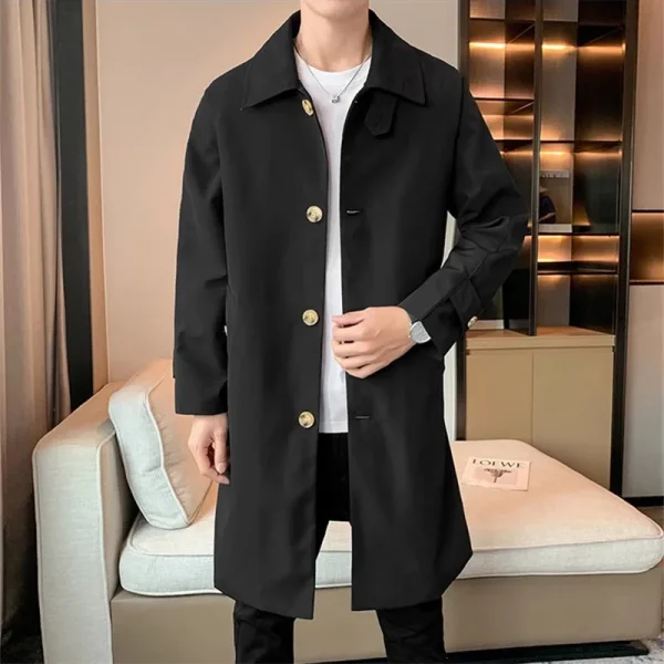 Men's Korean-style turn-down collar, business casual, windbreaker, and long-sleeved, youthful coat for spring and autumn