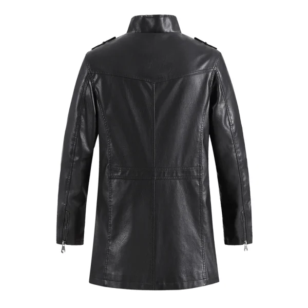 New Men's Stand Collar, Windbreaker, Faux Outerwear, Motorcycle, Casual, Warm Leather Coats, and Long PU Leather Jackets for Winter - Image 2