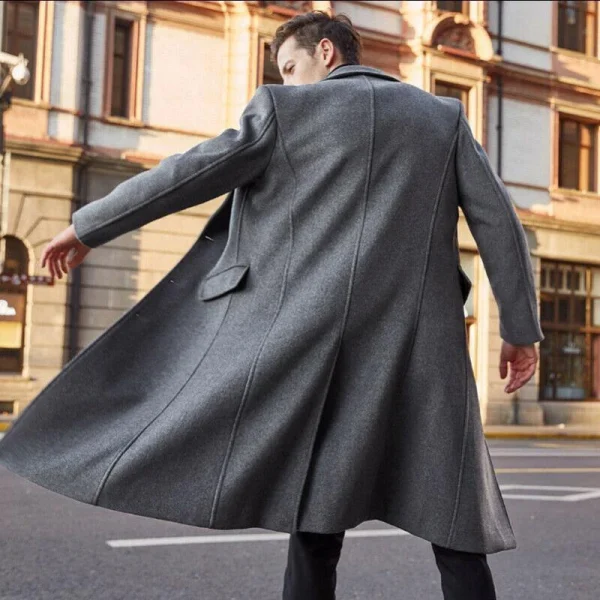Streetwear Fashion Long Trench Coat Outerwear Men's Solid Long-Sleeved Woolen Jackets and Overcoats for Autumn and Winter - Image 6