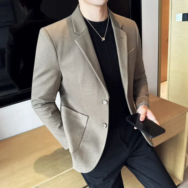 Autumn Winter New Woolen Suit Jacket Men Pinstripe Slim Fit Business Casual Suit Coat Social Wedding Tuxedo Men Clothing 4XL-M - Image 6