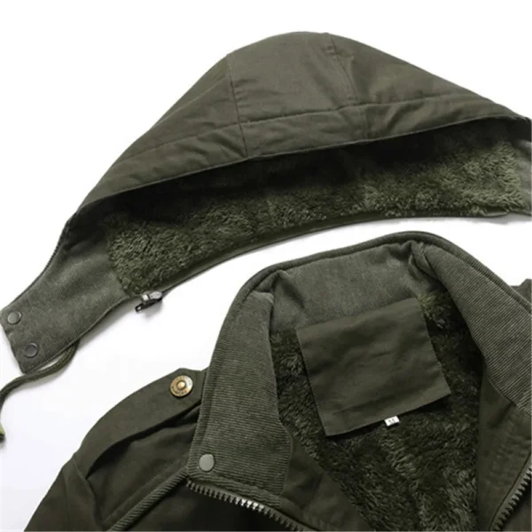 Winter Men's Solid Fleece Long Casual Outwear Coats with Multiple Pockets, Windbreaker, and Cotton Cargo Jacket - Image 5
