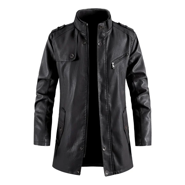 New Men's Stand Collar, Windbreaker, Faux Outerwear, Motorcycle, Casual, Warm Leather Coats, and Long PU Leather Jackets for Winter