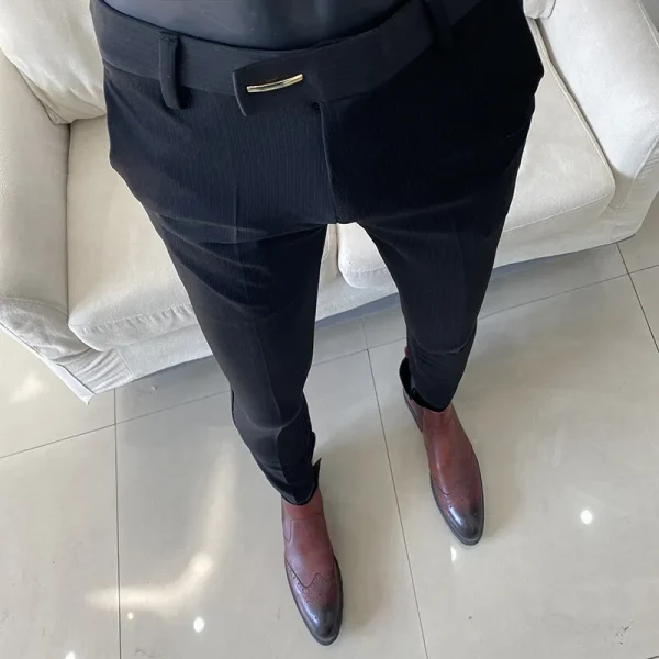 2025 Spring Fashion Striped Suit Pants for Men Korean Stylish Slim-Fit Tight Trousers for Men's Social Casual, Business, and Office Wear - Image 3