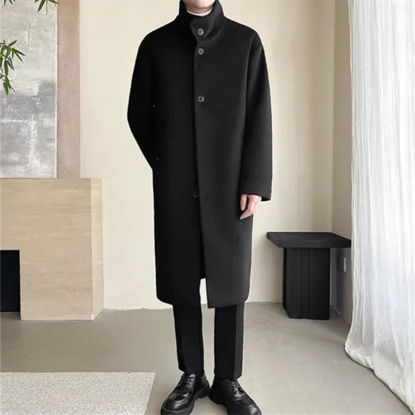 Men's Turn-down Collar Trench Coat, Winbreaker Man, Fashion Long Business Casual Woolen Outwear Coats for Autumn and Winter - Image 5