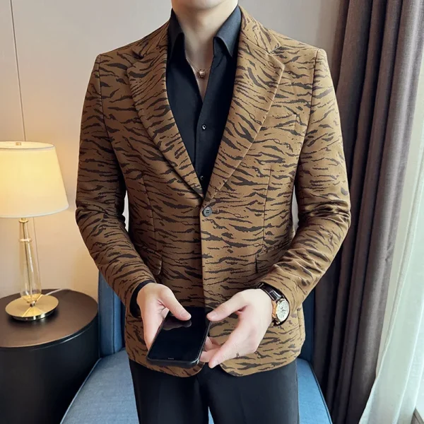 Vintage Leopard Print Men's Fashion Slim-Fit Business Suit Jackets Premium Social Party Blazers Tuxedo - Image 5
