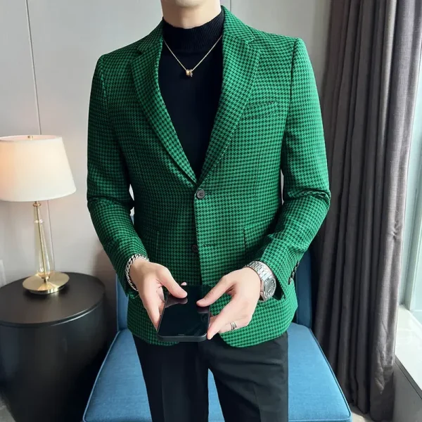 Korean Luxury Slim Fit Formal Social Suit Jacket for Men's Plaid Spring 2025 Formal Social Party Wedding Prom Tuxedo - Image 4
