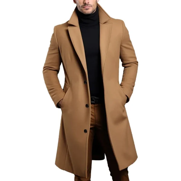 Fall and Winter Long Woolen Trench Coats for Men in Solid England Style Coat Turn Down Collar Warm Men's Clothes Smart Casual Wool Blends - Image 6
