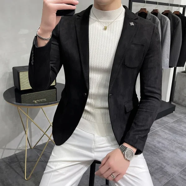 2025 Spring New Premium Single Button Slim Fit Business Casual Suit Jacket for Men Made of Deerskin Fleece - Image 6