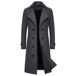 Fall Turn Down Collar Slim Fit Windbreaker Men's Outwear Spring Long Woolen Coats Fashion Double Breasted Trench Coats