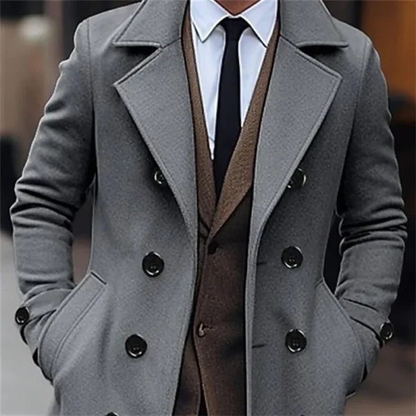 Business Casual Fashion Double Breasted Long Woolen Trench Men's England Style Wool Blend Coats for Autumn and Winter - Image 5