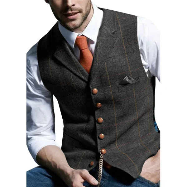 Men's Business Waistcoat, Steampunk Blazer, Plaid Soft Wool Jacket, and Army Green Vest for Wedding Grooms - Image 3
