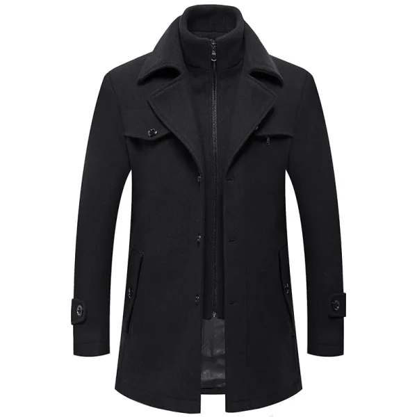 Men's Fashion Middle Long Outerwear Double Collar Zipper Solid Color Casual Woolen Coats for Winter Slim Fit - Image 4