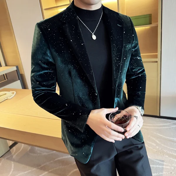 Men's Premium Velvet Bronzing Suit Jackets with Sparkling Dots for Business, Formal Social Prom, and Tuxedo - Image 6