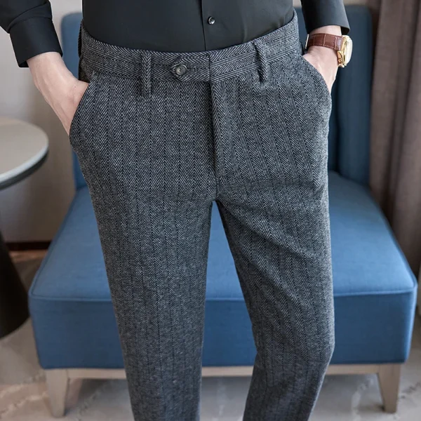 Blend of wool Superior Vertical Striped Business Casual Wool Trousers, Adaptable Slim-fit Long Pants for Everyday Wear
