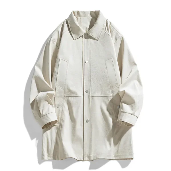 Long trench coats for men in the spring and fall that are loose, solid, windbreaker, collarless, and casual - Image 3