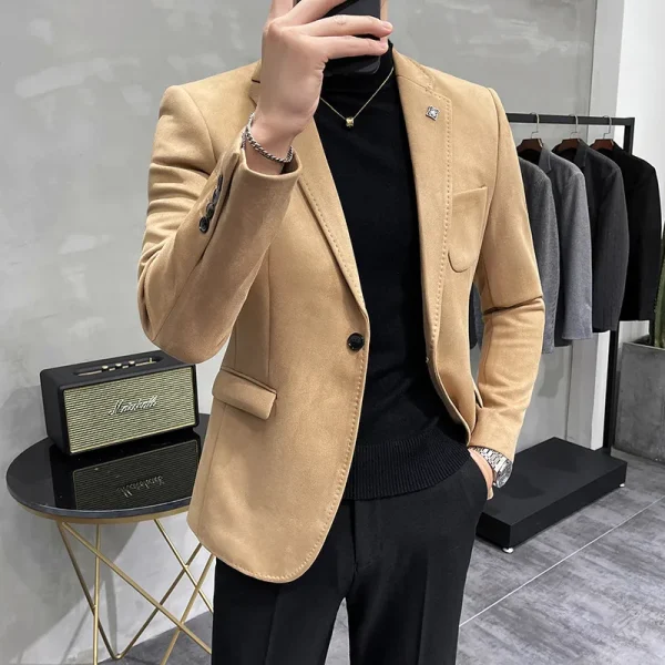 2025 Spring New Premium Single Button Slim Fit Business Casual Suit Jacket for Men Made of Deerskin Fleece - Image 2