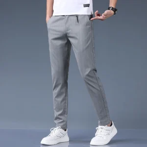 Men's Loose Straight Trousers, Spring and Summer Casual Trousers, Small Suit Trousers with Elastic Waists on the Back