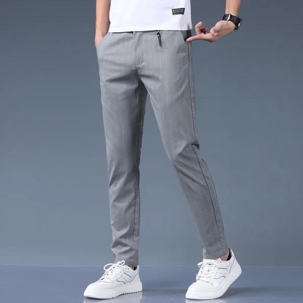 Men's Loose Straight Trousers, Spring and Summer Casual Trousers, Small Suit Trousers with Elastic Waists on the Back