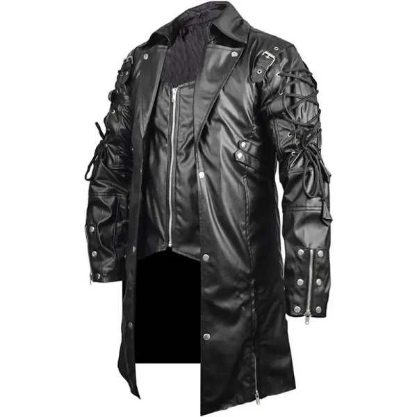 Fashion Moto Biker Outwear Men's Punk Style Motorcycle Jackets Men's Long Leather Jacket Gothic Vintage PU Leather Trench Coats - Image 6