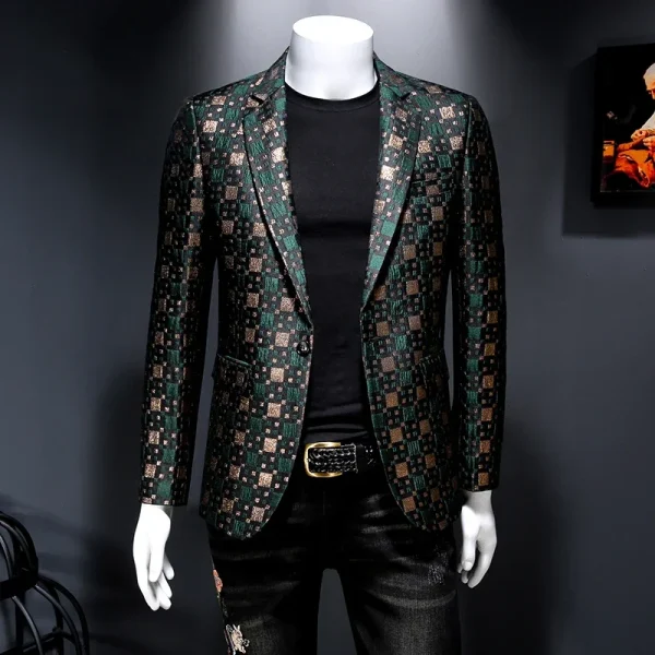 Classic New Jacquard Grid Suit Jacket for Autumn 2025Men's slim-fitting floral blazer coat for a business social wedding party - Image 2