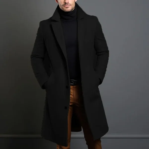 Fall and Winter Long Woolen Trench Coats for Men in Solid England Style Coat Turn Down Collar Warm Men's Clothes Smart Casual Wool Blends - Image 4