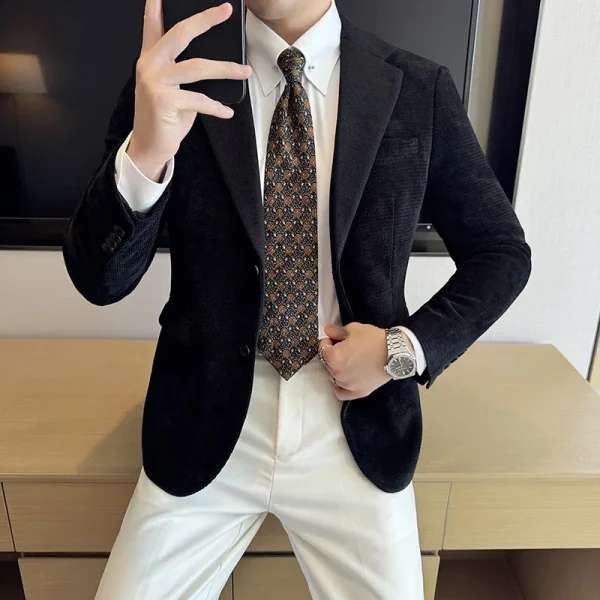 Luxury Slim Fit Casual Men's Blazers, Coats, Social Prom Tuxedo, and Autumn/Winter Fashion Seaweed Pattern Suit Jacket - Image 3