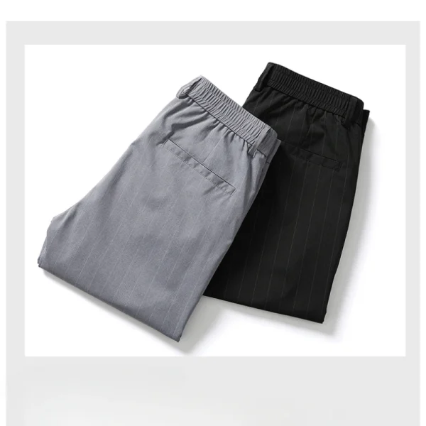 Men's Loose Straight Trousers, Spring and Summer Casual Trousers, Small Suit Trousers with Elastic Waists on the Back - Image 4