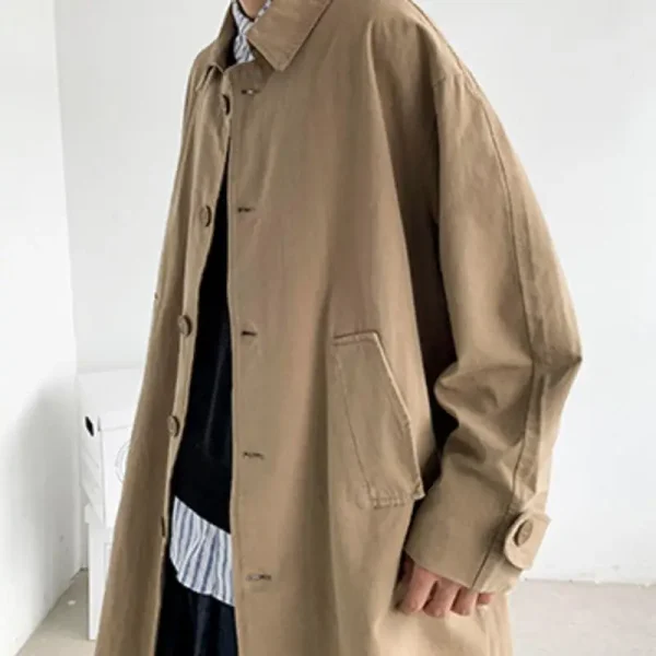 Men's Wear 2022 Autumn Fashion: Trendy Long Coat Loose Overcoat Handsome Casual Windbreak New Single Breasted Trench Clothes - Image 5