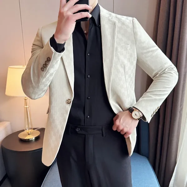 Spring 2025 Plaid Blazer Coats in Six Colors, Elegant, Formal, Slim-Fit Social Suit Jacket, Formal Wedding, Prom, Tuxedo - Image 5