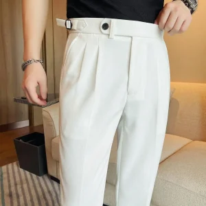 New Ankle Suit Trousers for Men, Draping Light, Luxurious, Pure Color, All-Matching Skinny Trousers, Premium Casual Trousers