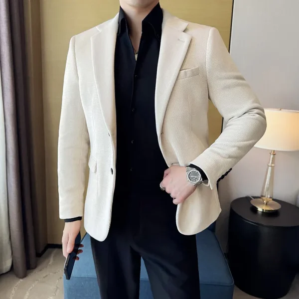 Luxury Slim Fit Casual Men's Blazers, Coats, Social Prom Tuxedo, and Autumn/Winter Fashion Seaweed Pattern Suit Jacket - Image 6