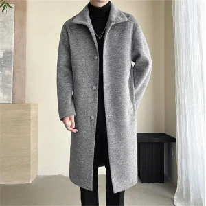 Men's Turn-down Collar Trench Coat, Winbreaker Man, Fashion Long Business Casual Woolen Outwear Coats for Autumn and Winter