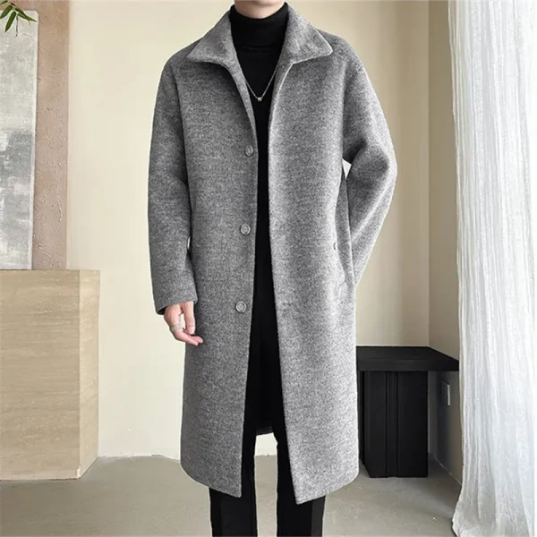 Men's Turn-down Collar Trench Coat, Winbreaker Man, Fashion Long Business Casual Woolen Outwear Coats for Autumn and Winter